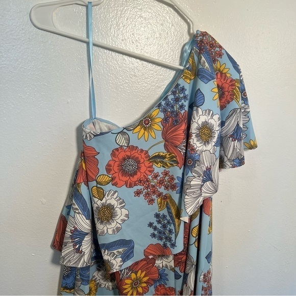 Asos Maternity One Shoulder Cape Dress Blue Floral - Picture 9 of 12